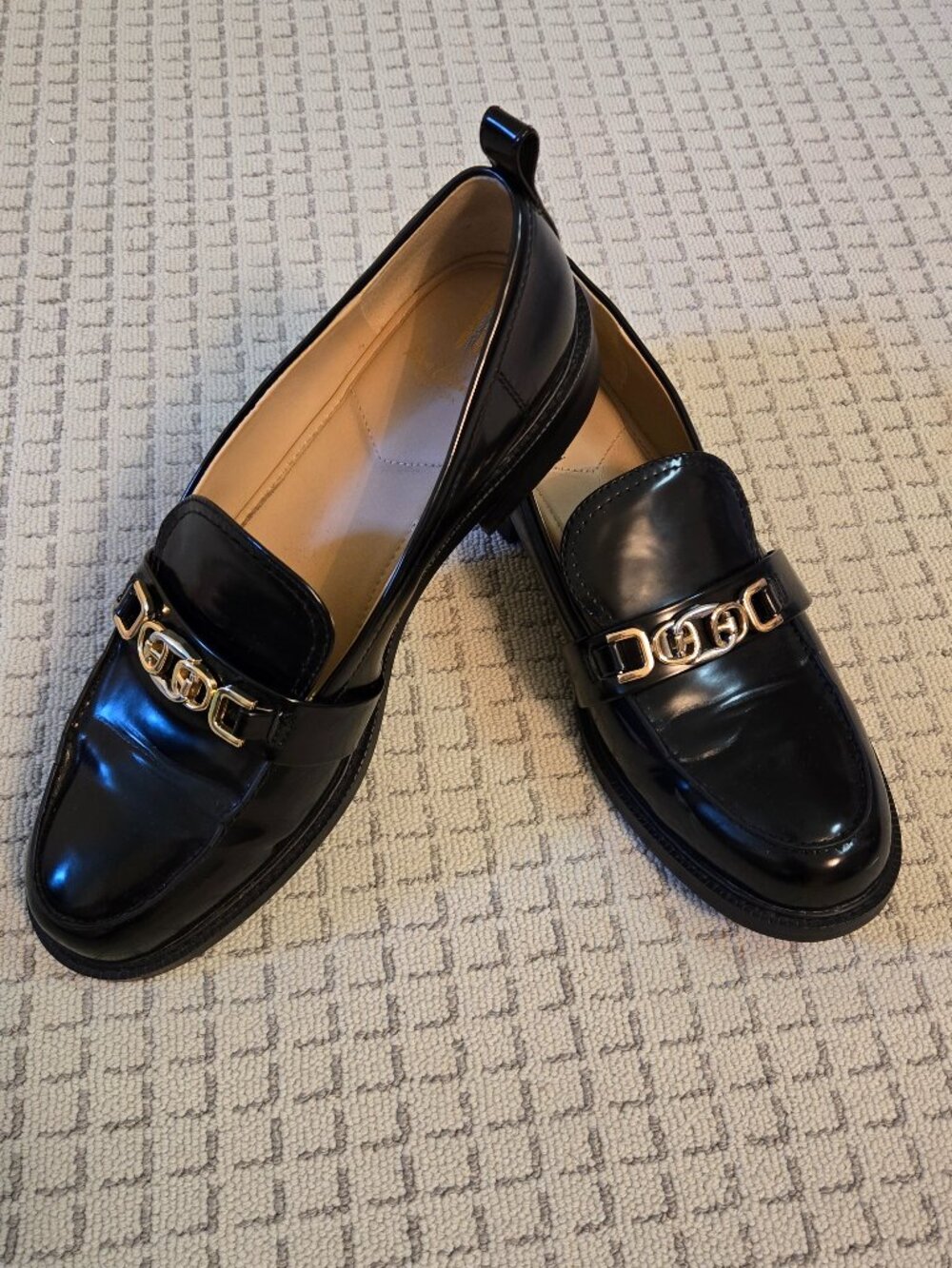 Sam Edelman Carwsty Patent Chain Loafers Black Gold/Silver Size 10.5